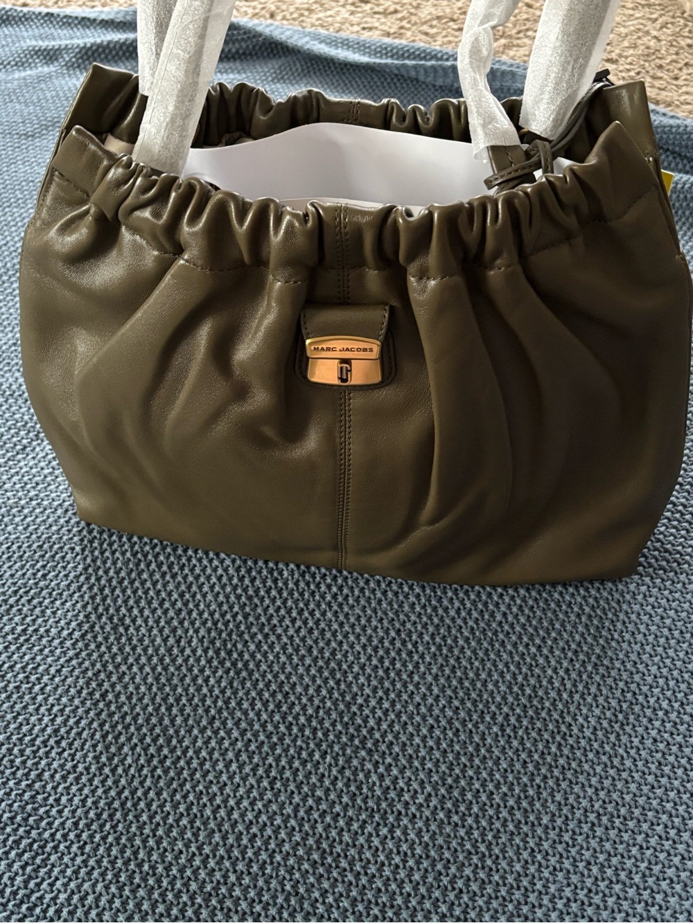 Marc Jacobs Olive Drawstring Shoulder Bag with Gold Hardware